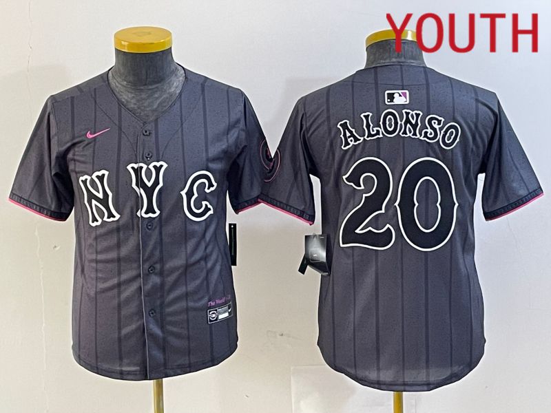 Youth New York Mets #20 Alonso Black City Edition 2024 Nike MLB Jersey style 1->youth mlb jersey->Youth Jersey